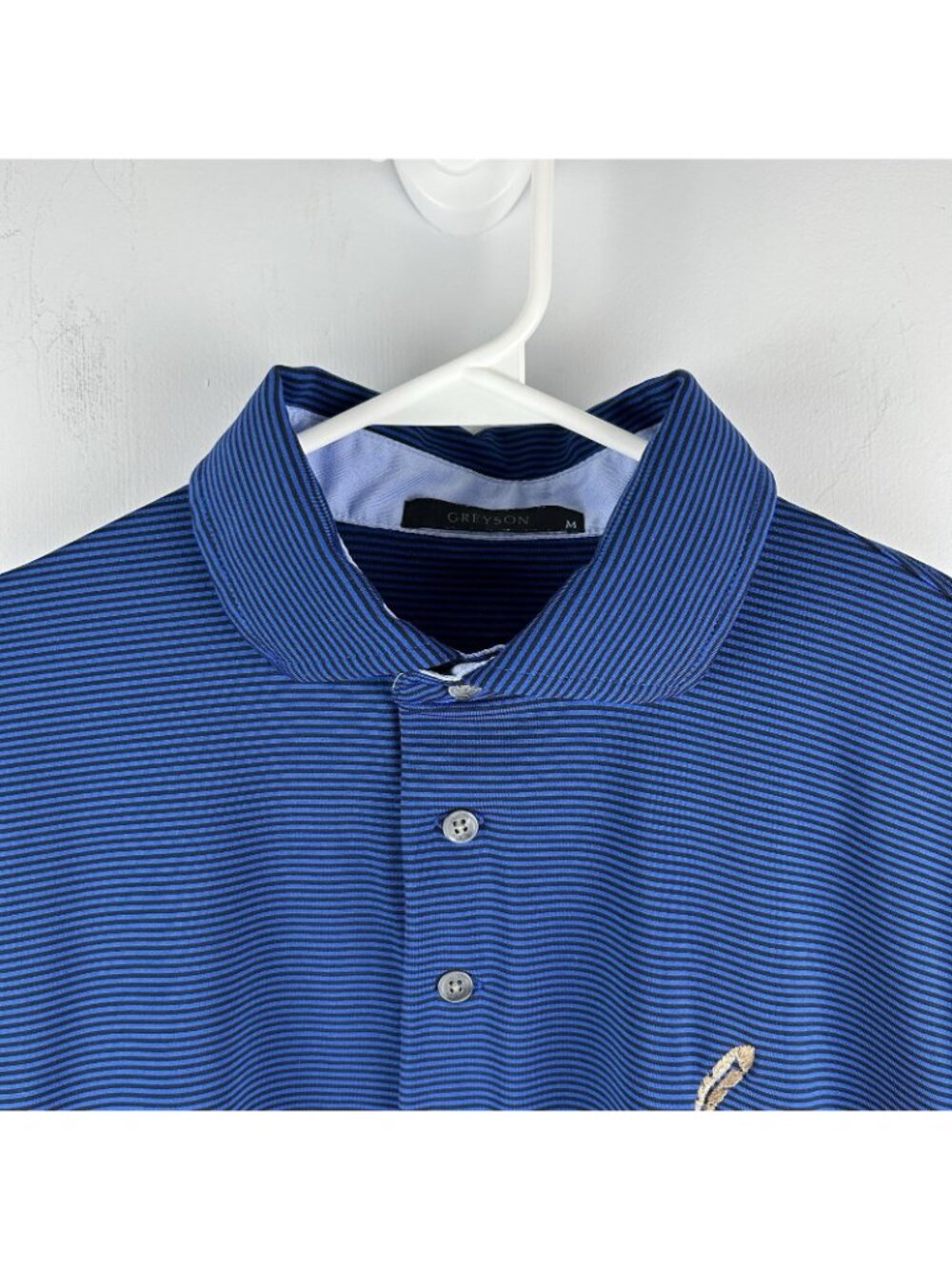 Greyson Polo Shirt Mens Medium Blue Striped Performance Golf Waterbury Open - Picture 4 of 8